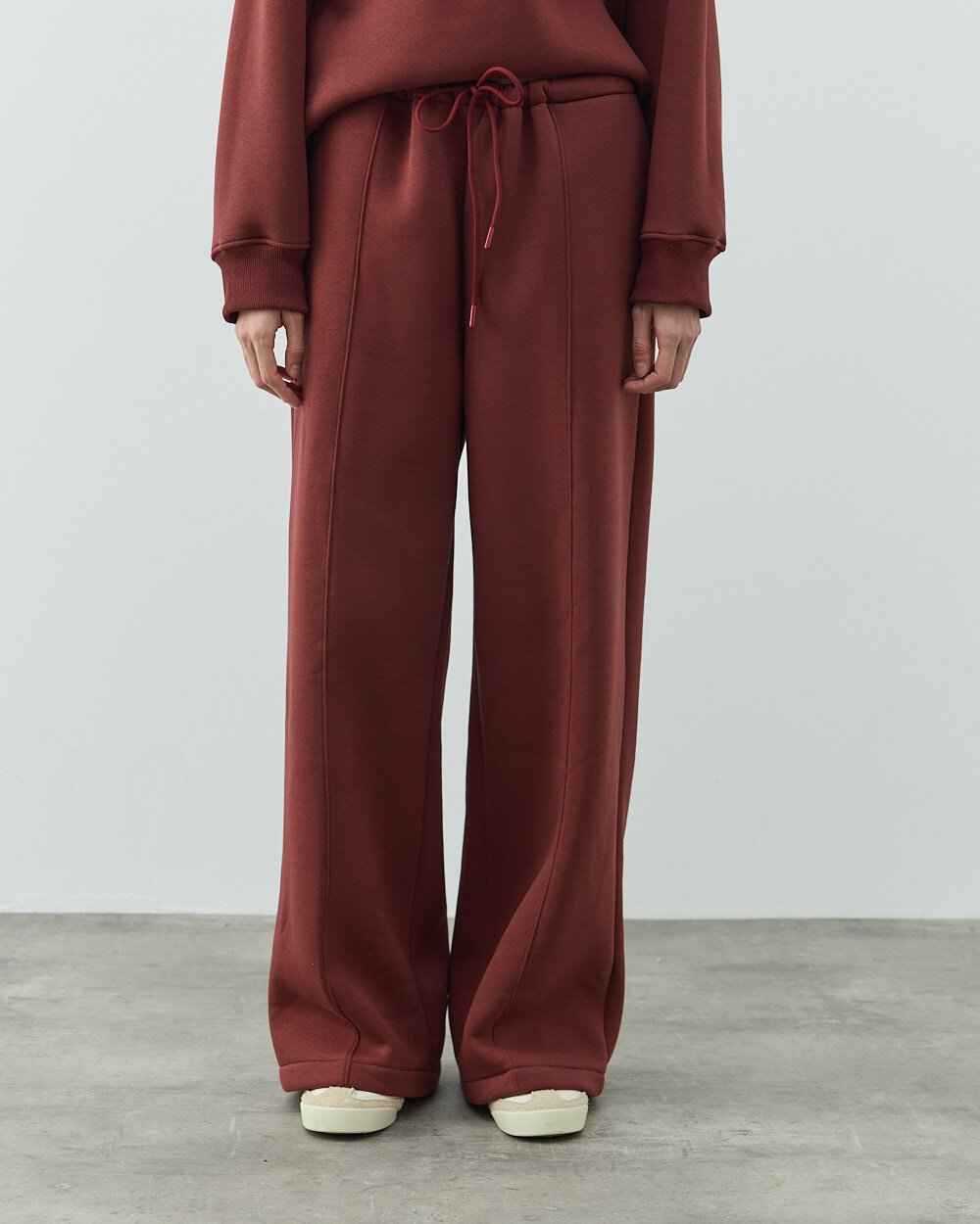 Şardonlu Üç İplik Straight Fit Nervürlü Eşofman Altı Terra Cotta - 