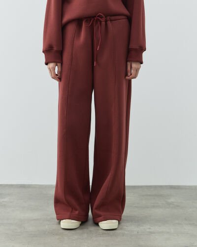 Şardonlu Üç İplik Straight Fit Nervürlü Eşofman Altı Terra Cotta 