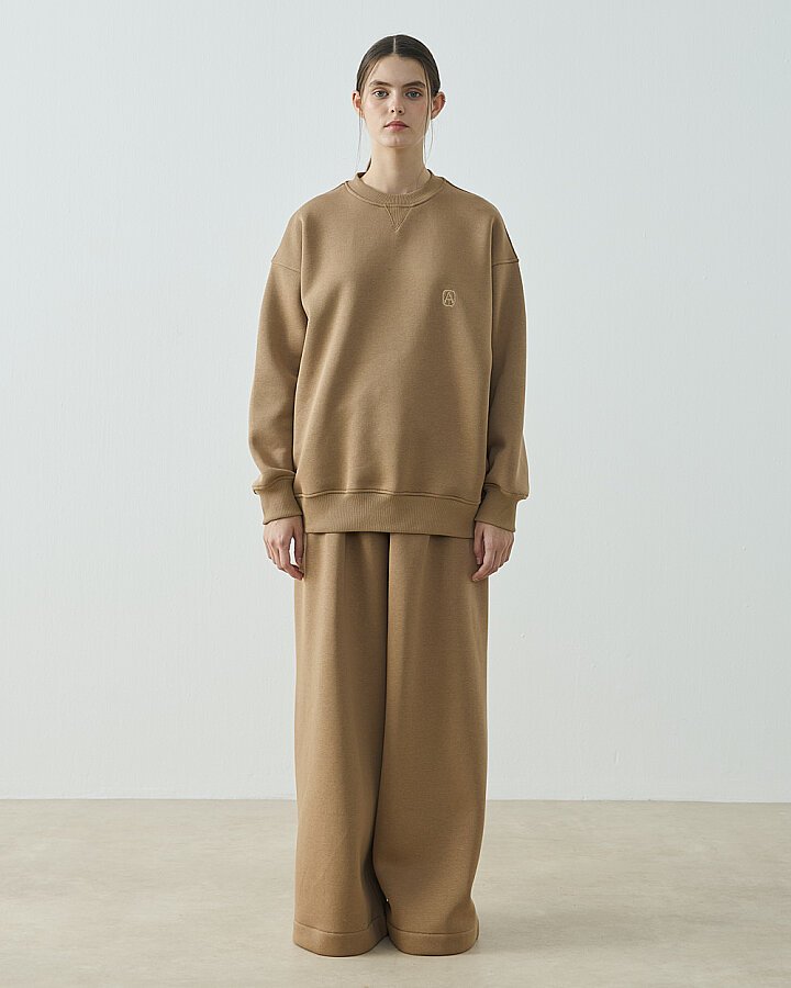 Şardonlu Üç İplik Wide Leg Bol Eşofman Altı Camel - (1)