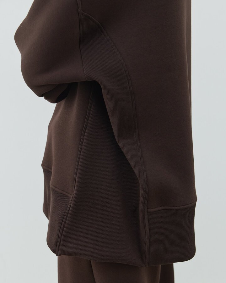 Şardonlu Üç İplik Yanı Ribanalı Stil Sweatshirt Acı Kahve - Aybikestil (1)