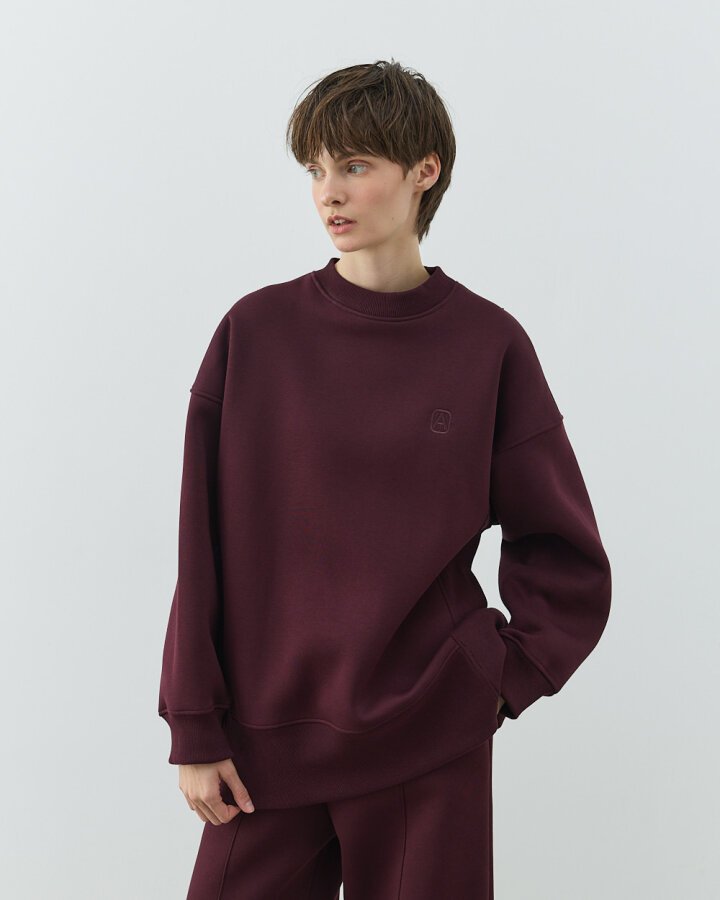 Şardonlu Üç İplik Yanı Ribanalı Stil Sweatshirt Bordo - Aybikestil (1)