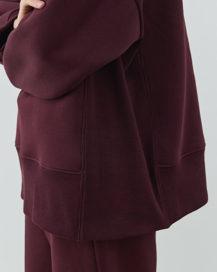 Şardonlu Üç İplik Yanı Ribanalı Stil Sweatshirt Bordo - Aybikestil (1)