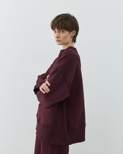 Şardonlu Üç İplik Yanı Ribanalı Stil Sweatshirt Bordo 