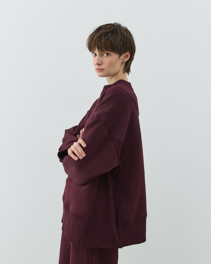 Şardonlu Üç İplik Yanı Ribanalı Stil Sweatshirt Bordo