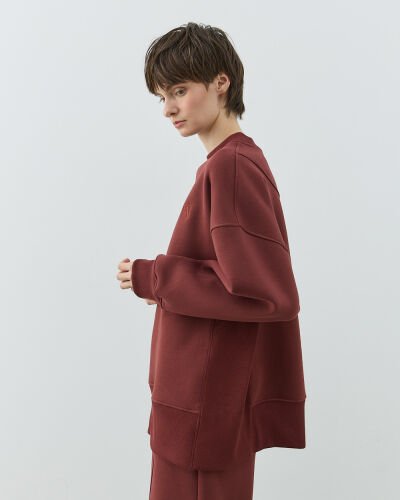 Şardonlu Üç İplik Yanı Ribanalı Stil Sweatshirt Terra Cotta 