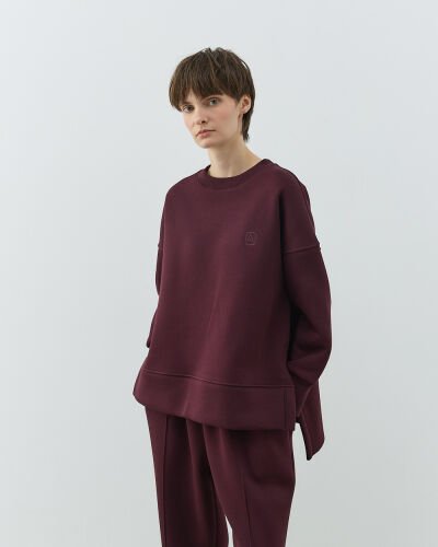 Şardonlu Üç İplik Yırtmaçlı Sweat Bluz Bordo 