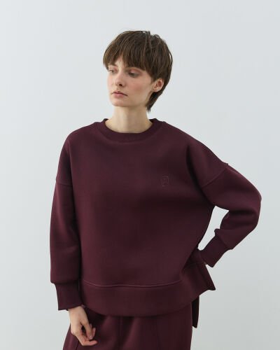 Şardonlu Üç İplik Yırtmaçlı Sweat Bluz Bordo 