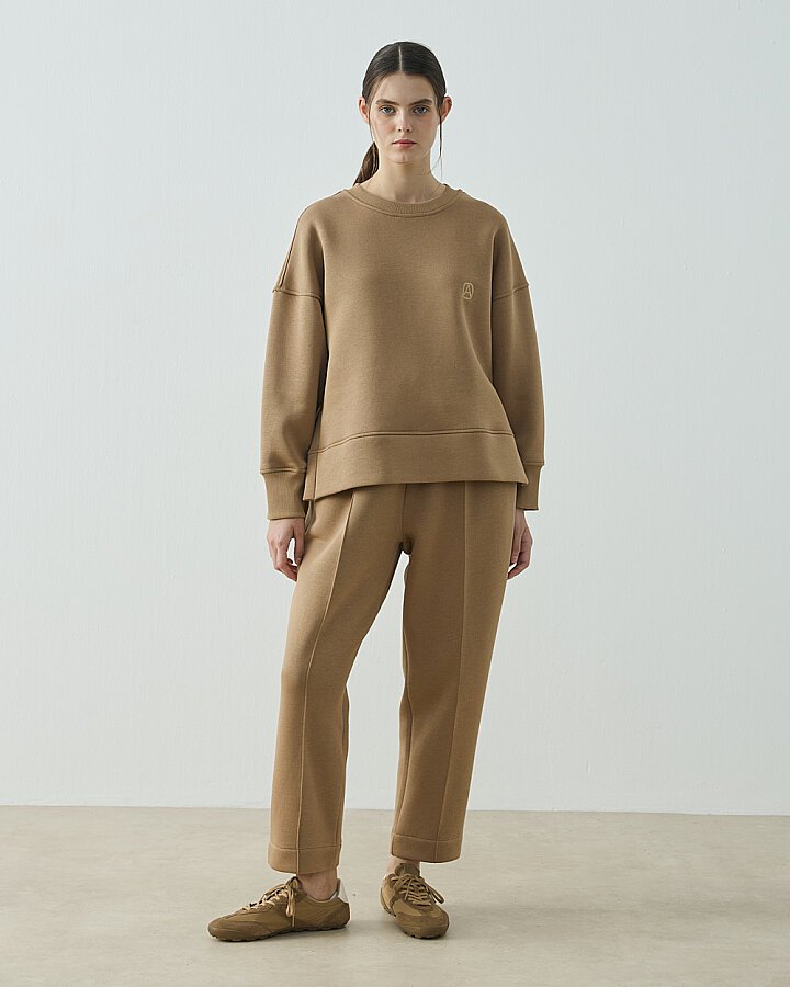 Şardonlu Üç İplik Yırtmaçlı Sweat Bluz Camel - Aybikestil (1)