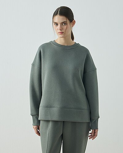Şardonlu Üç İplik Yırtmaçlı Sweat Bluz Nefti 