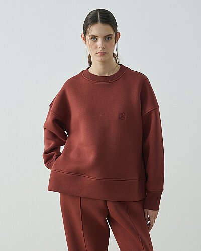 Şardonlu Üç İplik Yırtmaçlı Sweat Bluz Terra Cotta 