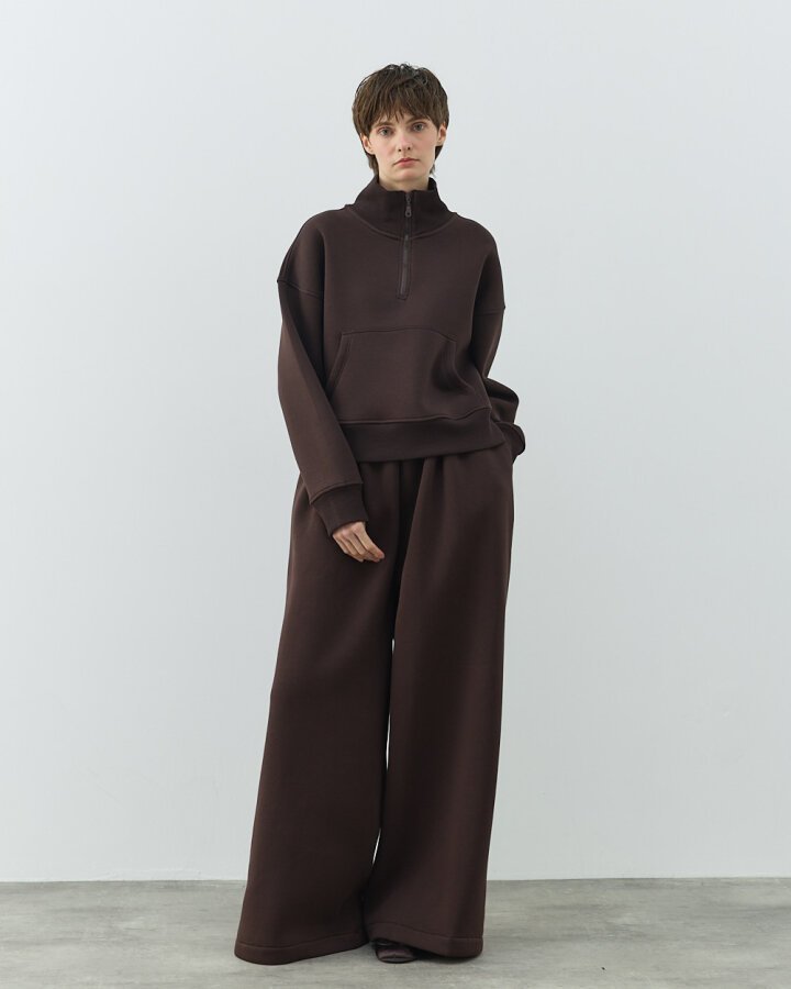 Şardonlu Üç İplik Yüksek Yaka Fermuarlı Cepli Sweat Acı Kahve - (1)