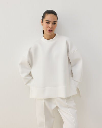 Scuba Yandan Yırtmaçlı Sweat Bluz Beyaz 