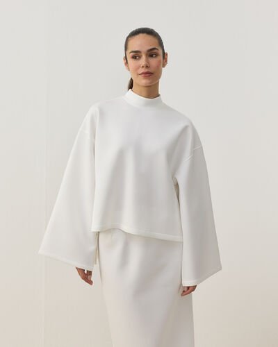 Scuba Yırtmaçlı Kimono Kol Basic Bluz Beyaz 