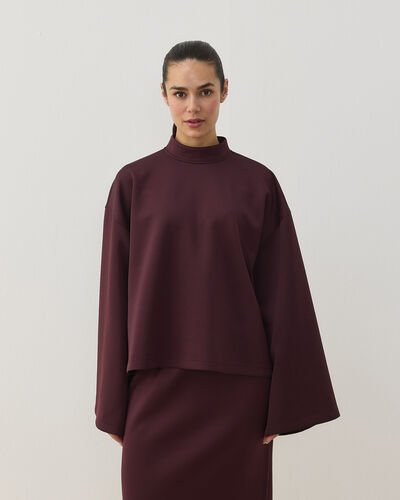 Scuba Yırtmaçlı Kimono Kol Basic Bluz Bordo 