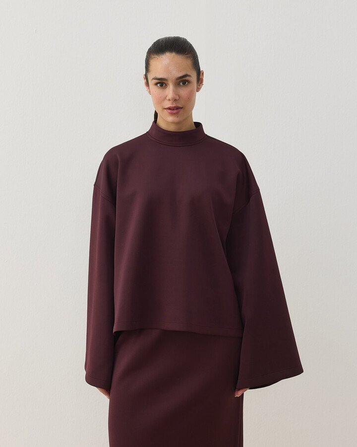 Scuba Yırtmaçlı Kimono Kol Basic Bluz Bordo