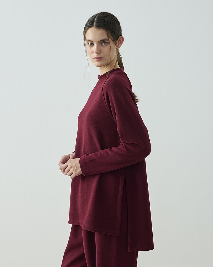Selanik Fitilli Örme Relax Takım Bordo - (1)