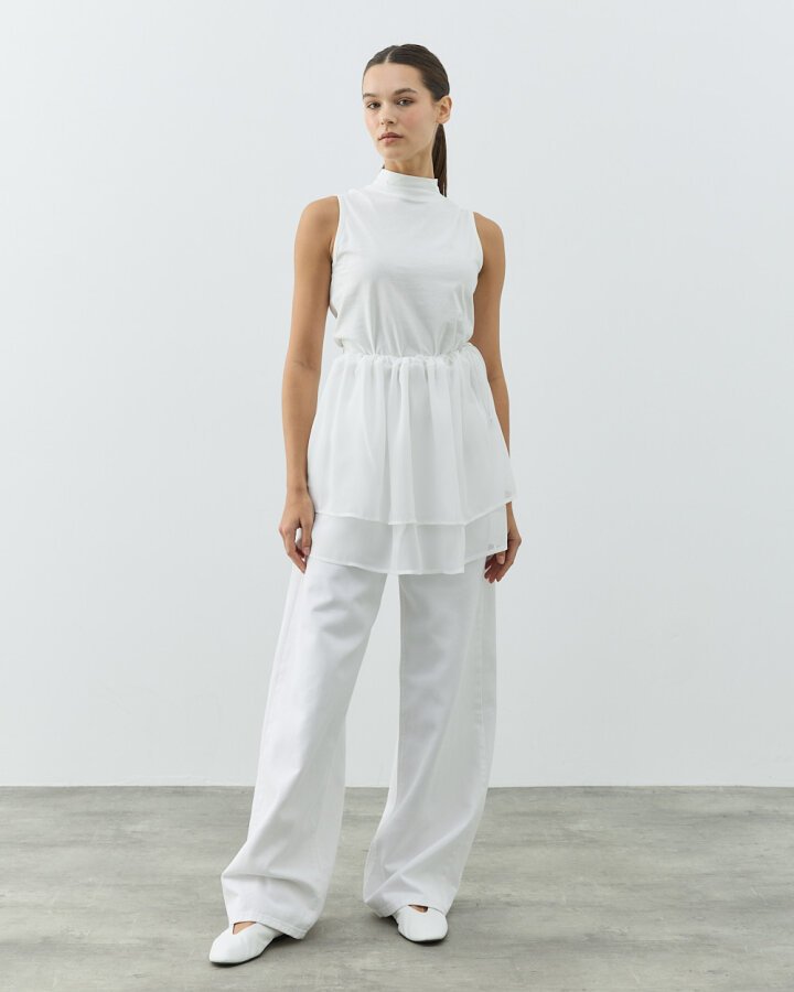 Şifon Fonksiyonel Katlı İçlik Etek Ekru - Aybikestil (1)