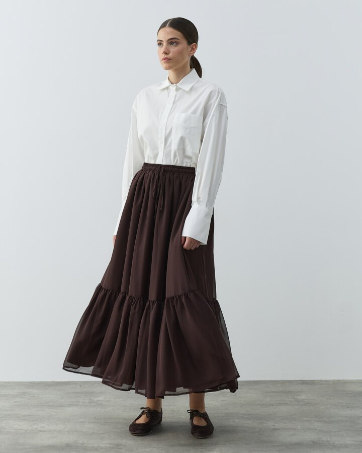 Şifon Tek Büzgülü Etek Acı Kahve - (1)