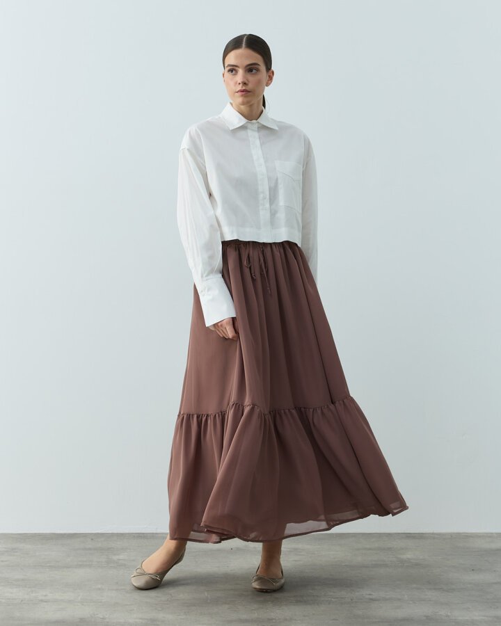 Şifon Tek Büzgülü Etek Tozlu Mürdüm - Aybikestil (1)