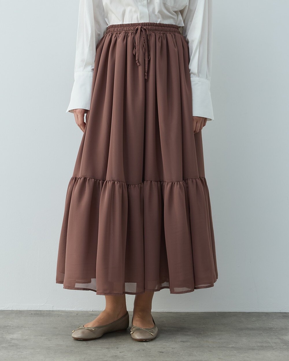 Şifon Tek Büzgülü Etek Tozlu Mürdüm - 