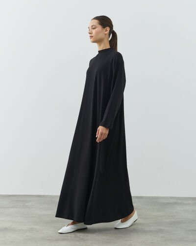 Uzun Kollu Elbise Astarı Siyah - Aybikestil (1)