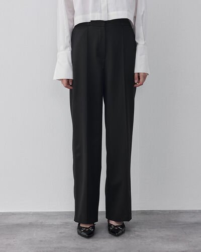 Straight Fit Nervürlü Pantolon Siyah 