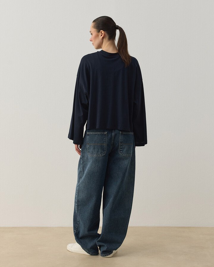 Süprem Crop Kimono Kısa Bluz Lacivert