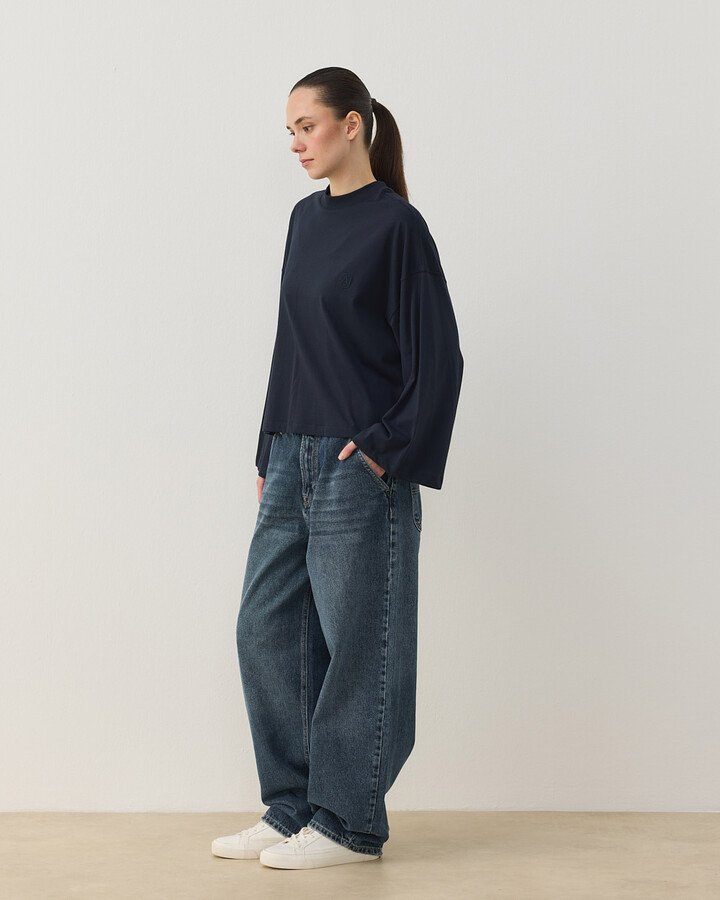 Süprem Crop Kimono Kısa Bluz Lacivert