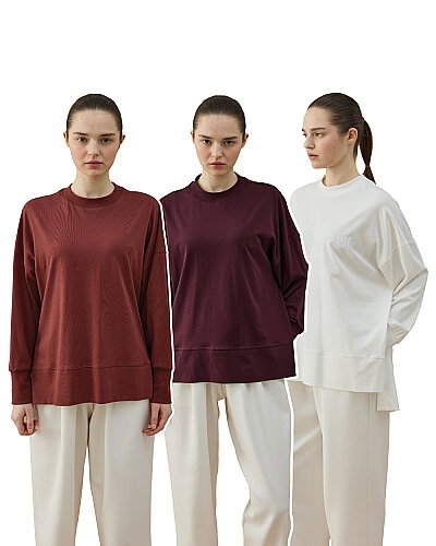 Süprem Fresh Yırtmaçlı Bluz 3'lü Takım Ekru-Mürdüm-Terra Cotta 