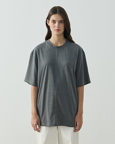 Süprem Önü Dikiş Detaylı Tshirt Antrasit 