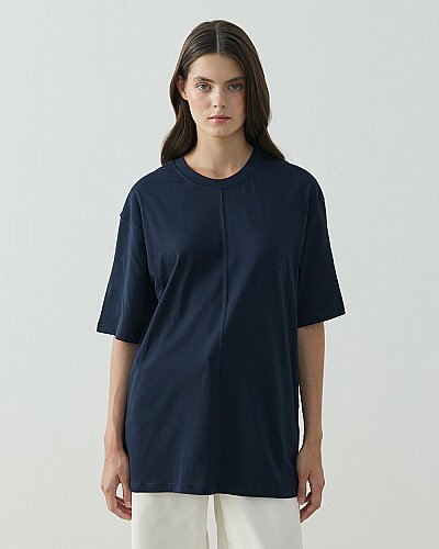 Süprem Önü Dikiş Detaylı Tshirt Lacivert 