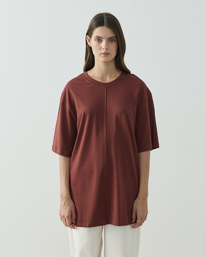 Süprem Önü Dikiş Detaylı Tshirt Terra Cotta