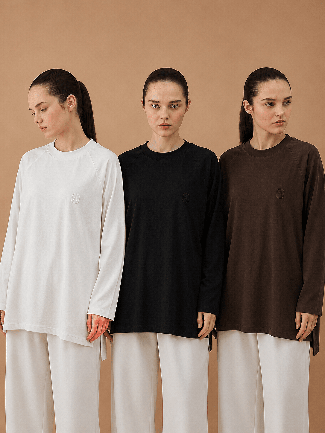 Süprem Relax Bluz 3'Lü Paket Ekru-Siyah-Kahve - Aybikestil