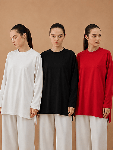 Süprem Relax Bluz 3'Lü Paket Ekru-Siyah-Kırmızı 