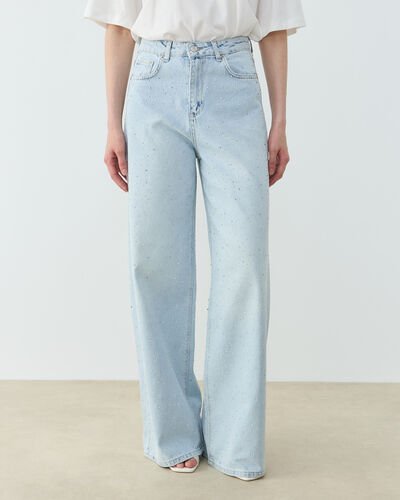 Taşlı Baggy Fit Jean Açık Mavi 
