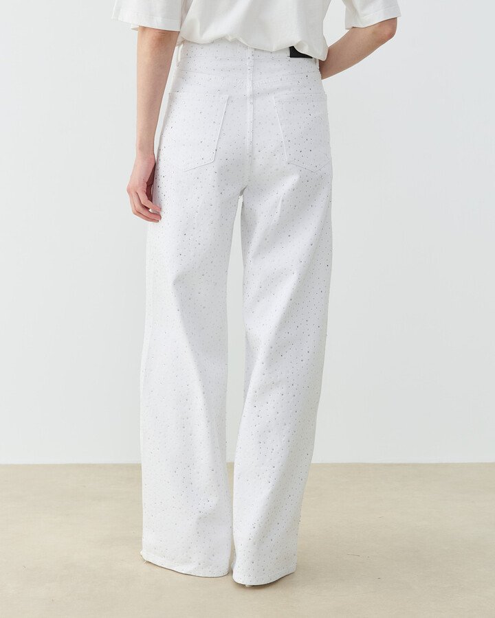 Taşlı Baggy Fit Jean Beyaz