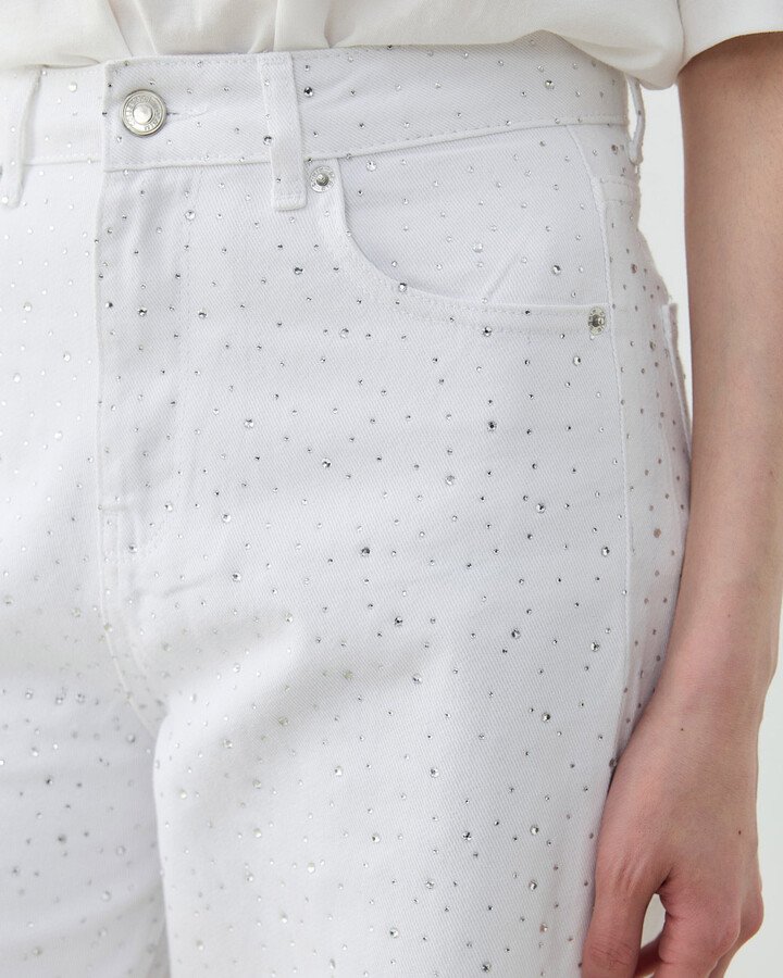 Taşlı Baggy Fit Jean Beyaz