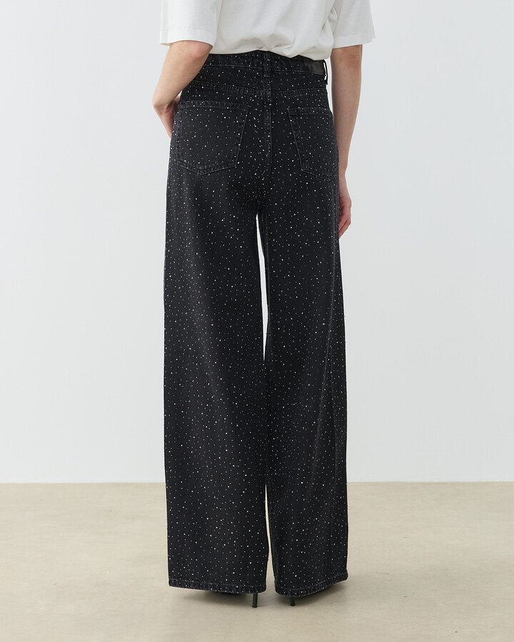 Taşlı Baggy Fit Jean Füme