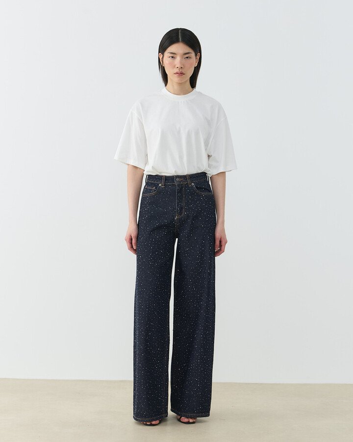 Taşlı Baggy Fit Jean Koyu Lacivert
