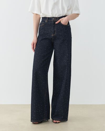 Taşlı Baggy Fit Jean Koyu Lacivert 