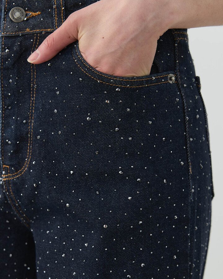 Taşlı Baggy Fit Jean Koyu Lacivert