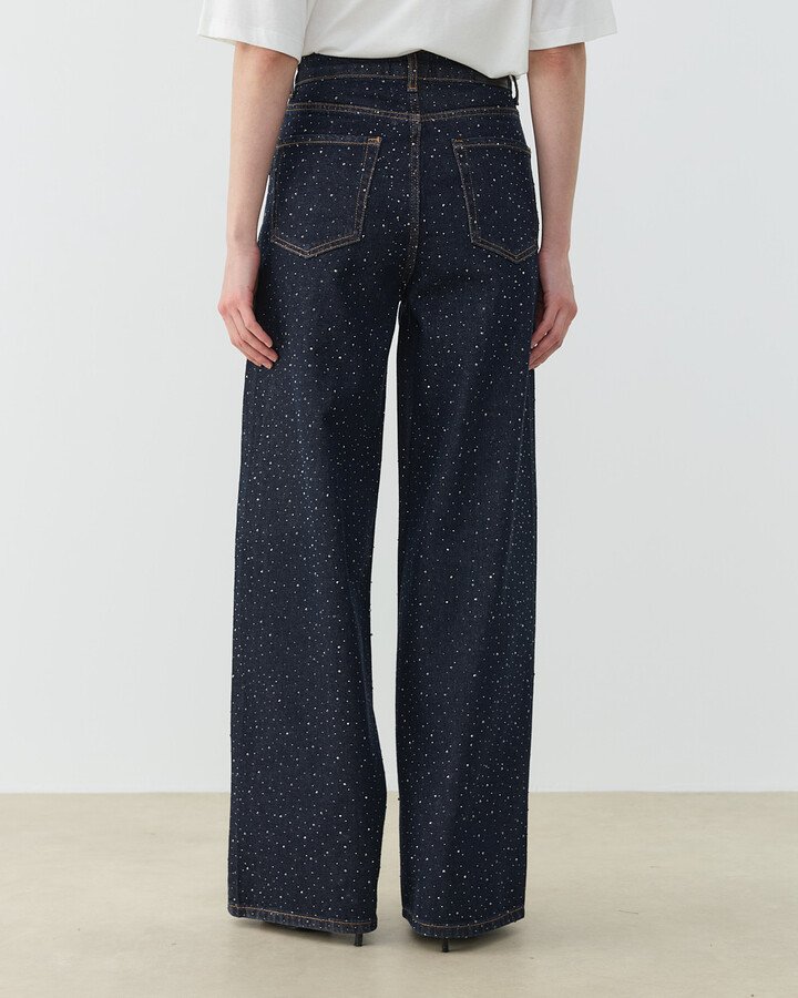 Taşlı Baggy Fit Jean Koyu Lacivert