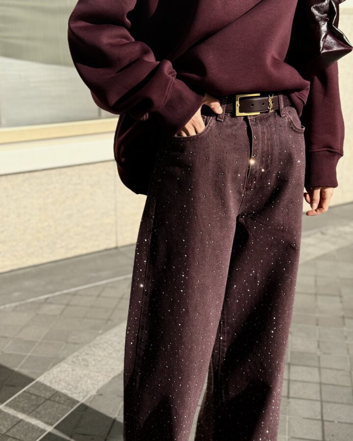 Taşlı Baggy Fit Jean Mürdüm - Aybikestil (1)