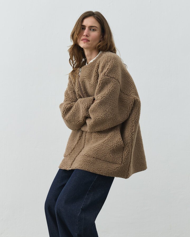 Teddy Fermuarlı Cepli Ceket Camel - Aybikestil (1)