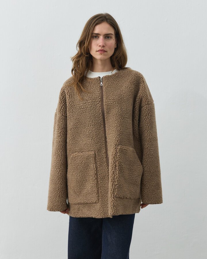 Teddy Fermuarlı Cepli Ceket Camel - Aybikestil