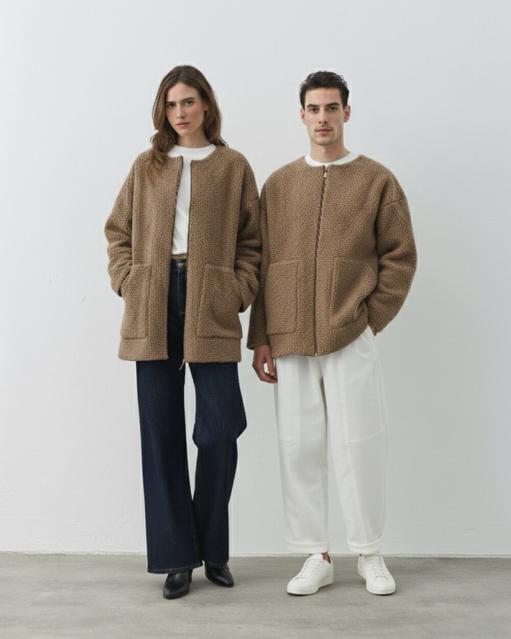 Teddy Fermuarlı Cepli Ceket Çift Paket Camel - 