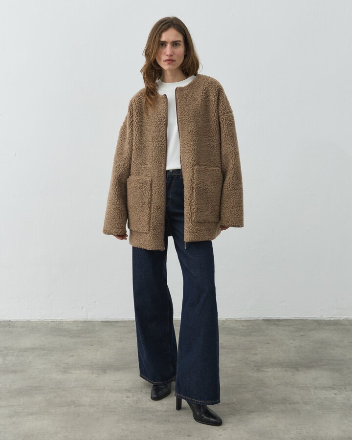 Teddy Fermuarlı Cepli Ceket Çift Paket Camel - (1)