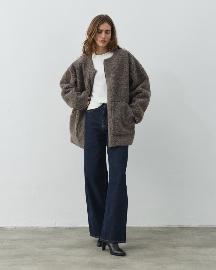 Teddy Fermuarlı Cepli Ceket Vizon - Aybikestil (1)