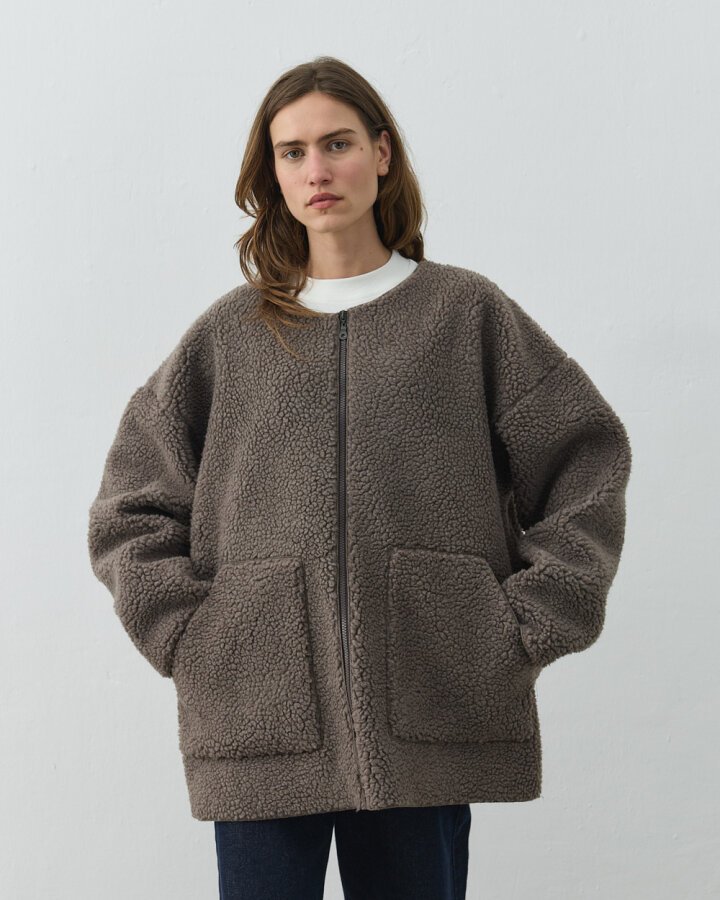 Teddy Fermuarlı Cepli Ceket Vizon - Aybikestil (1)