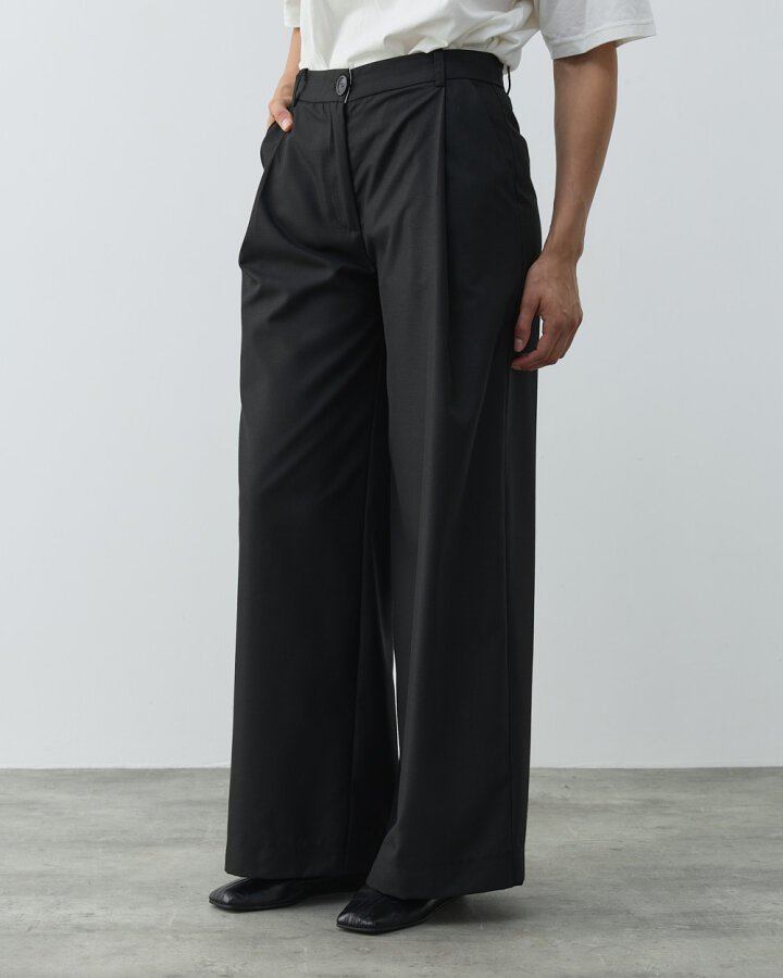 Tek Pileli Wide Leg Pantolon Siyah